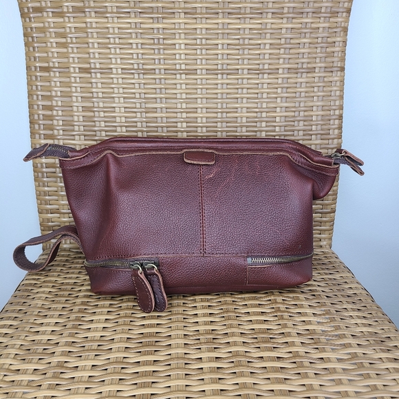 Bob Timberlake Toiletry Travel Shaving Kit Bag Brown Leather Vintage - Picture 3 of 16